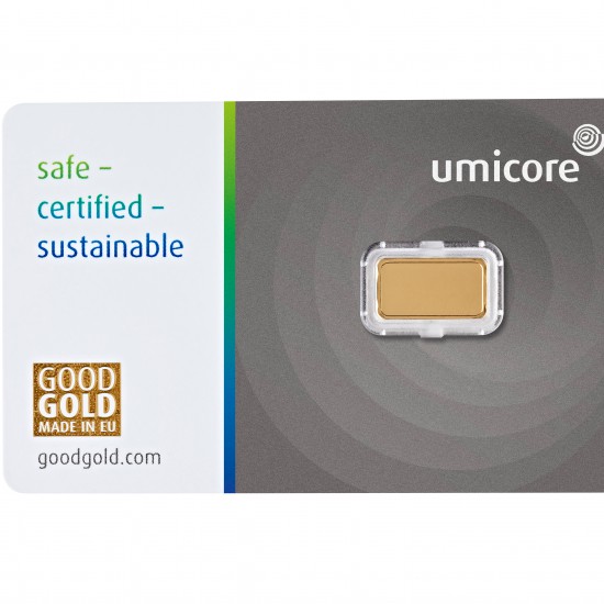 Goudbaar Umicore 1 gram met certificaat - Hoogwaardig en zuiver edelmetaal met certificaat