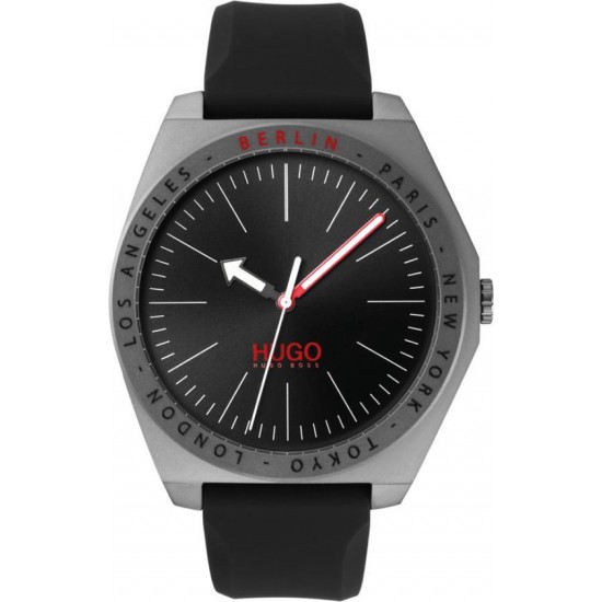 Horloge met matgrijze coating en gegraveerde stadsnamen - 600584 Horloge met matgrijze coating en gegraveerde stadsnamen - 600584