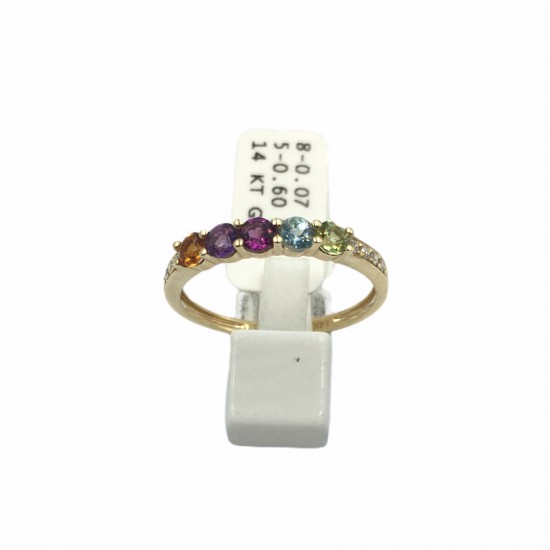 Geelgouden multicolor ring bezet met diamant - 601612