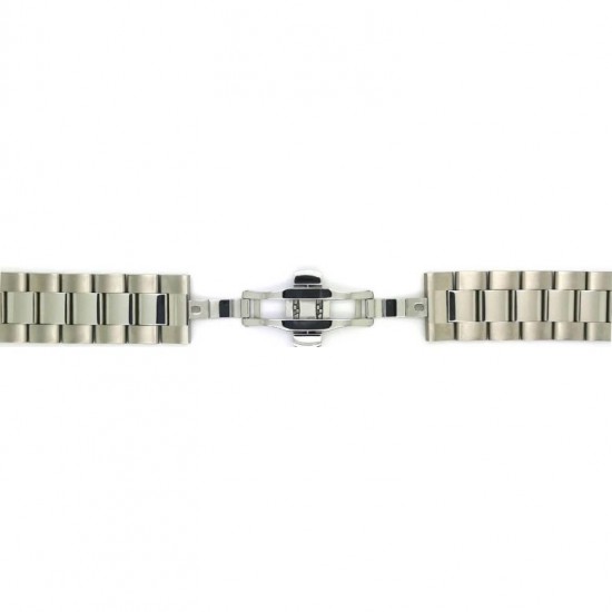 Solid stainless steel watch band with pin connection. Mat with polished links flanking the central link and double folding clasp. - 603667