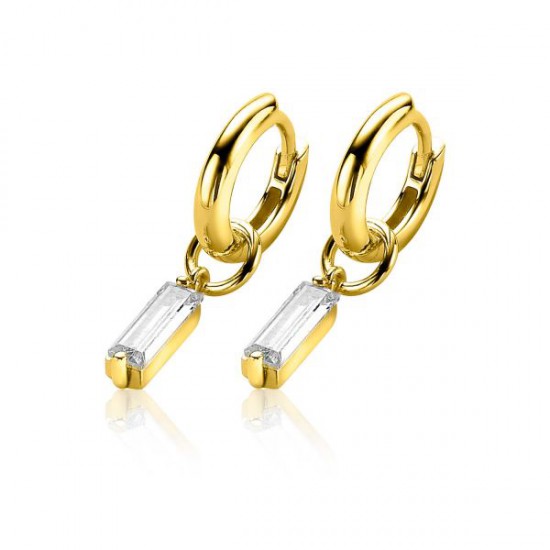 ZINZI zilveren oorbedels geel verguld 15mm rechthoek wit ZICH2056Y - 602886