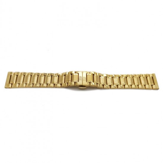 PVD gold, stainless steel watch band with pin connection.  Mat with polished links flanking the central link and double folding clasp. - 602096