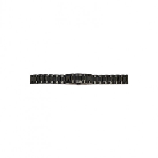Solid stainless steel watch band with pin connection. Mat with polished links flanking the central link and double folding clasp. - 602101