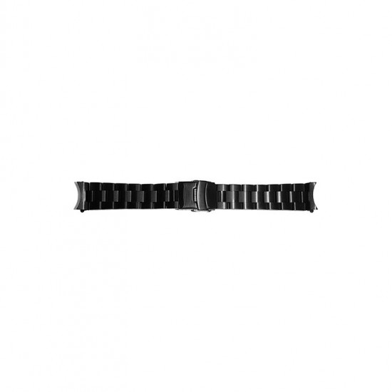 Black stainless steel watch band made of solid steel links and fitted with a folding clasp with security. The case connection is curved. - 602103