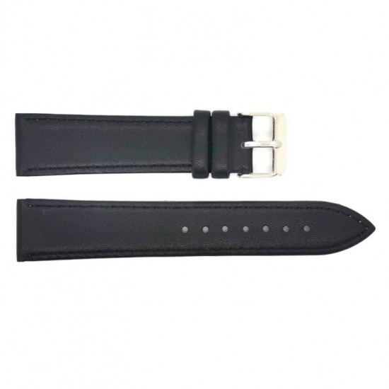 Genuine leather flat watch strap with stitching to ensure durability. The stainless steel buckle is strong and durable. This watch strap fits traditional, dressed watches and is available in many sizes - 602115