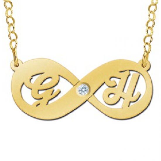 Gouden hanger infinity initialen zirkonia - 603133