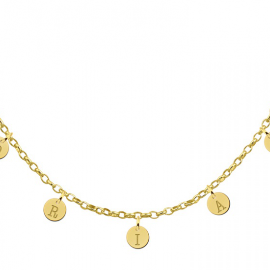 Gouden naamketting rondjes met letters - 602997