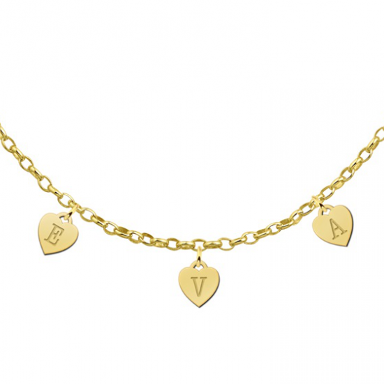 Naamketting goud hartjes met letters - 603001