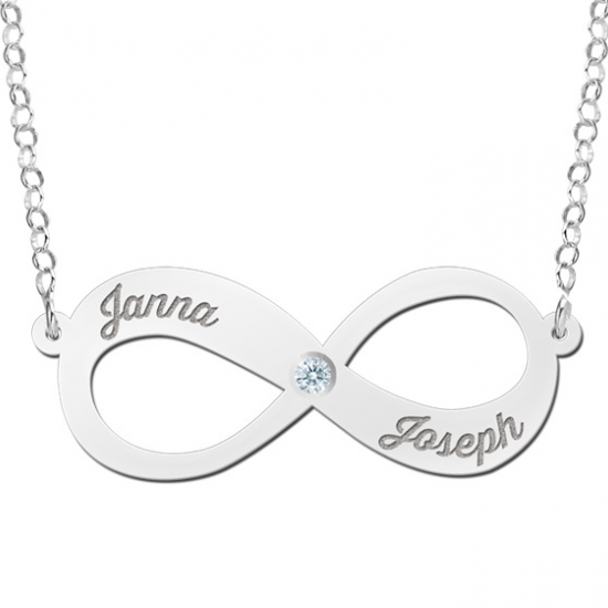 Zilveren hanger infinity twee namen zirkonia - 603073