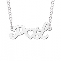 Zilveren naamketting initialen met hart - 603049