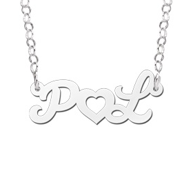 Zilveren naamketting initialen met hart - 603049