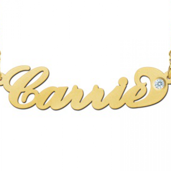 Gouden naam ketting Carrie style zirkonia - 603003