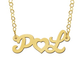 Gouden naamketting initialen met hart - 603016