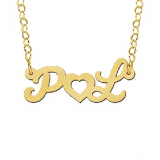 Gouden naamketting initialen met hart - 603016