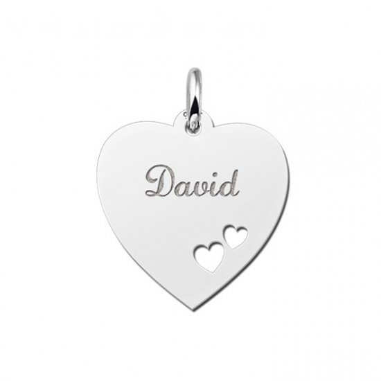 Zilveren graveerplaatje hart met 2 hartjes - 603138