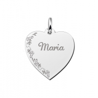 Zilveren graveerplaatje hart met bloemrand - 603141 Zilveren graveerplaatje hart met bloemrand - 603141