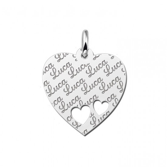 Zilveren plaatje naamgravure hart met 2 hartjes - 603145