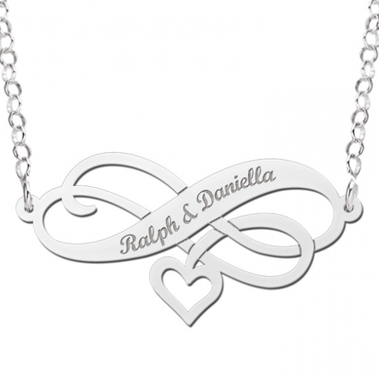 Zilveren Infinity ketting met hart en gravure - 603096