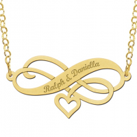Gouden infinity ketting met hart en gravure - 603111 Gouden infinity ketting met hart en gravure - 603111