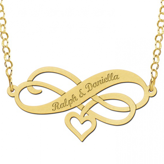 Gouden infinity ketting met hart en gravure - 603111