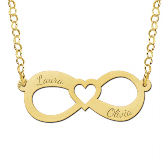 Gouden hanger infinity twee namen en hart - 603112