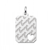Zilveren plaatje recht naamgravure met hartje - 603157 Zilveren plaatje recht naamgravure met hartje - 603157