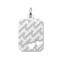 Zilveren plaatje naamgravure recht met 2 hartjes - 603161 Zilveren plaatje naamgravure recht met 2 hartjes - 603161