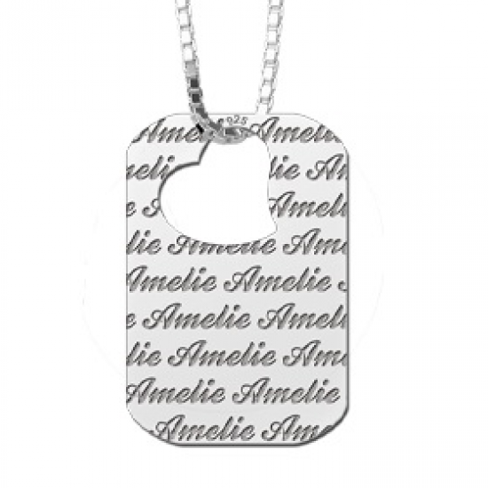 Zilveren naamhanger repeat dogtag met collier 45-50cm - 603162