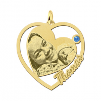 Gouden hart hanger met foto en geboortesteen - 603270