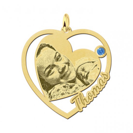 Gouden hart hanger met foto en geboortesteen - 603270