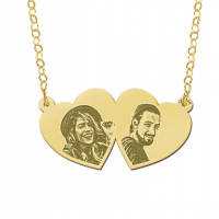 Gouden dubbele harthanger met twee fotos - 603279