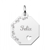 Zilveren graveerplaat met je naam gravure en bloemetjes - 603182 Zilveren graveerplaat met je naam gravure en bloemetjes - 603182