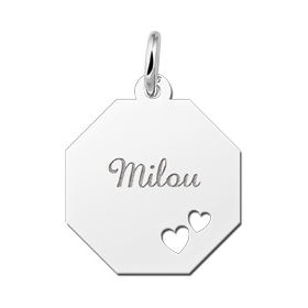 Graveerplaat met je naam met 2 harten - 603184