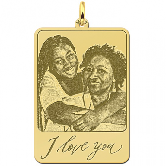 Gouden foto hanger met eigen tekst - 603275