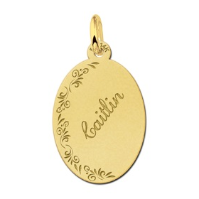 Naamplaatje van goud laten graveren met bloemetjes - 603306