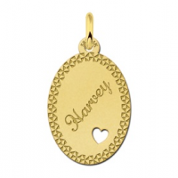 Gouden naamplaatje met sierrand en hart - 603309 Gouden naamplaatje met sierrand en hart - 603309