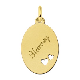 Naamplaatje van goud graveren met 2 harten - 603312