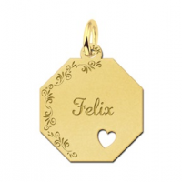 Gouden graveerplaat met je naam en bloemetjes - 603301 Gouden graveerplaat met je naam en bloemetjes - 603301