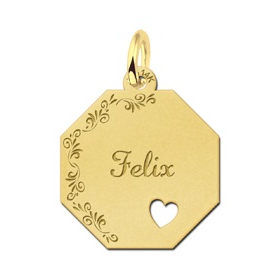 Gouden graveerplaat met je naam en bloemetjes - 603301