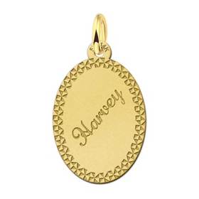 Gouden naamplaatje met je naam en met sierrand - 603305 Gouden naamplaatje met je naam en met sierrand - 603305