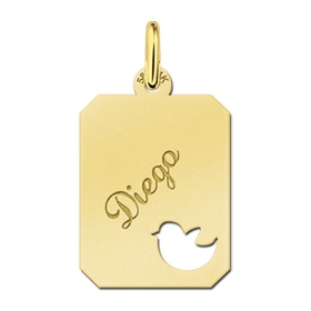 Gouden hanger recht met vogel - 603330