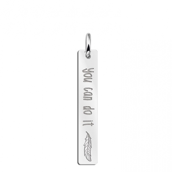 Zilveren bar ketting hanger met gravure en veer - 603463