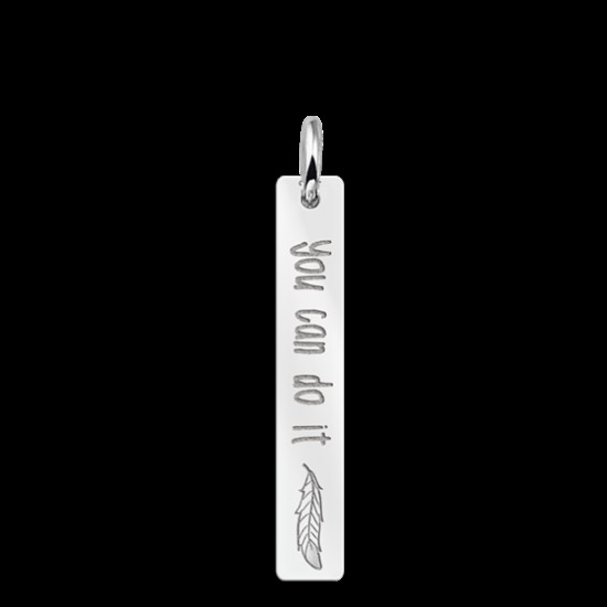 Zilveren bar ketting hanger met gravure en veer - 603463