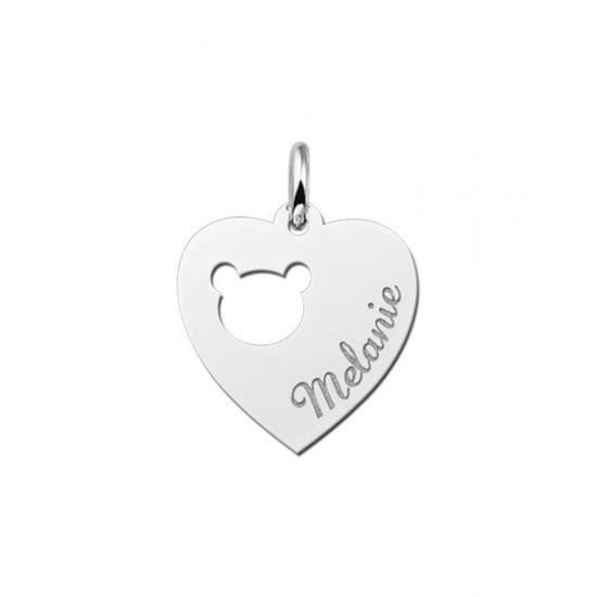 Zilveren graveerplaatje kind hart met berenkopje - 603201