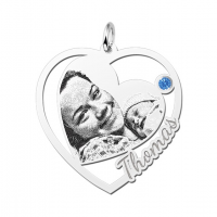 Zilveren hart hanger met foto en geboortesteen - 603289