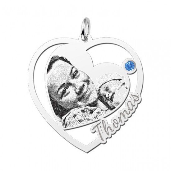 Zilveren hart hanger met foto en geboortesteen - 603289