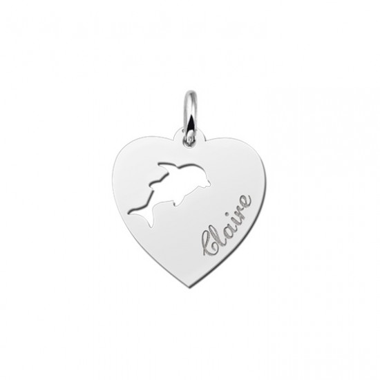 Zilveren graveerplaatje kind hart met dolfijntje - 603202