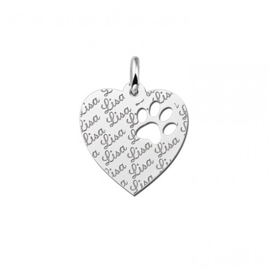 Zilveren graveerplaatje kind repeat hart met pootje - 603204