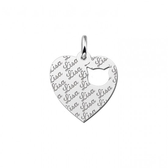 Zilveren graveerplaatje kind repeat hart met poezenkopje - 603205