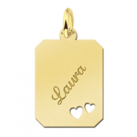 Gouden naamplaatje met hartjes - 603256 Gouden naamplaatje met hartjes - 603256